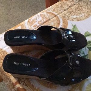 Nine West slip in shoes, Sandals BlackPatten leather, 8.5 Size.